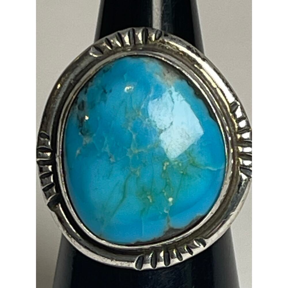 Native American Sterling Silver Turquoise Ring Size 5 - 7.43g